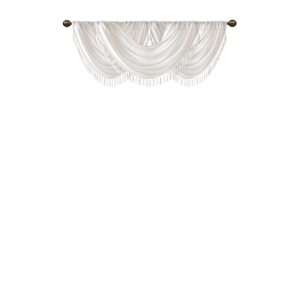 JLA Home Madison Park - Faux Silk Waterfall Valance with Tassel Trim, Lined Rod-Pocket Design for Hotel-Quality Window Styling White MP41-4949