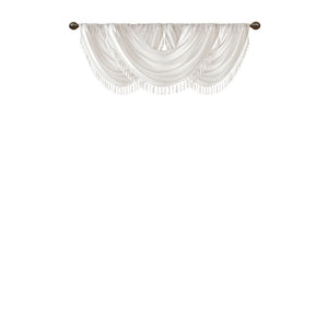 JLA Home Madison Park - Faux Silk Waterfall Valance with Tassel Trim, Lined Rod-Pocket Design for Hotel-Quality Window Styling White MP41-4949