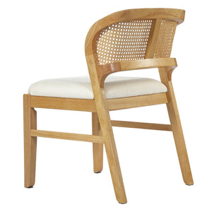 English Elm Mid-century Modern Rattan Cane Back Dining Chair Set Rubberwood Frame Upholstered Seat N768P437928N