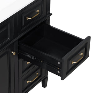English Elm 36-Inch Bathroom Vanity With Ceramic Sink Top, Adjustable Shelf, And Modern Flip Drawer Design For Storage N725P350849B
