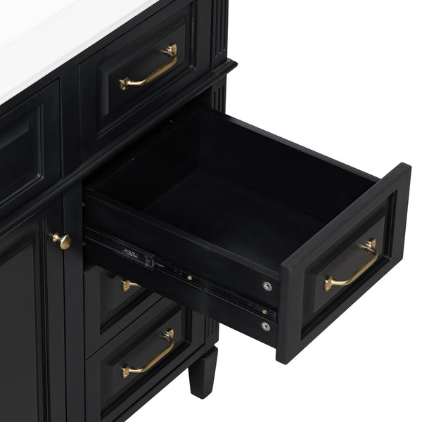 English Elm 36-Inch Bathroom Vanity With Ceramic Sink Top, Adjustable Shelf, And Modern Flip Drawer Design For Storage N725P350849B