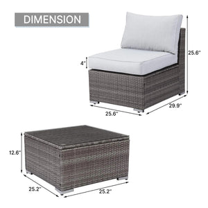 English Elm 2-piece Outdoor Pe Rattan Balcony Set with Armless Sofa and Tempered Glass Table B082P455124