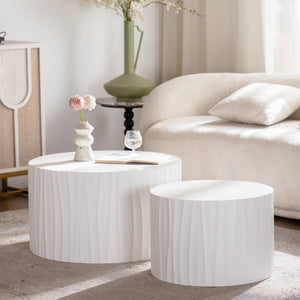 English Elm Nesting Handcrafted Relief Round Coffee Table Set of 2 — Beige MDF, Durable No-Assembly Modern Accent W3081P315304
