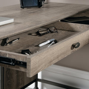 English Elm L-Shaped Desk In Warm Brown Finish - Stylish Corner Workspace With Ample Surface And Storage Options B356P402707