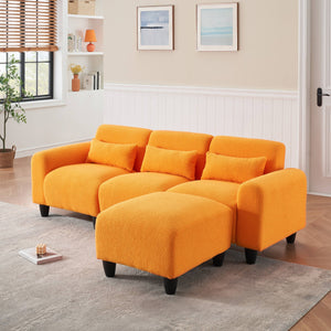 English Elm The 84.6-inch teddy fleece sofa converts to a 4-seat modular two-seater, plush sponges, 600lb capacity, ideal for small apartments Orange W1658S00013