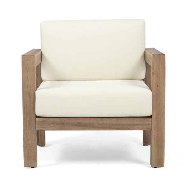 English Elm Christopher Knight Home® - GENSER Acacia Wood Outdoor Club Chairs Set of 2 with Beige Cushions, Weather-Resistant Slat Design 65728.00DLBGE-2