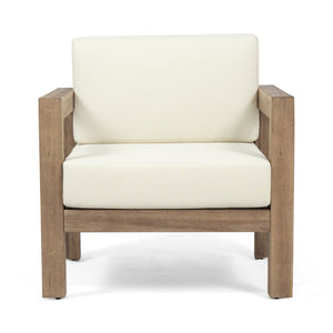 English Elm Christopher Knight Home® - GENSER Club Chair Beige Brown Acacia Wood Weather-Resistant Open Slat Seating Durable Outdoor Accent 65728.00DLBGE