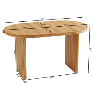 English Elm 55.11"-70.86" Extendable Dining Table with Sculpted Striped Legs Seats Six in Modern Style Natural Walnut W757P411752