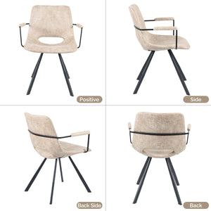 English Elm Beige Leather Dining Chairs Set of 2 — Mid-Century Cushioned Seats, Metal Legs, Sturdy 300lb Capacity T3950P399130