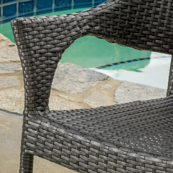 English Elm Christopher Knight Home® - MIRAGE Grey PE Wicker Stacking Armchair – Weather‑Resistant Rattan, Powder‑Coated Iron, Space‑Saving Elegance 52637.00GRY