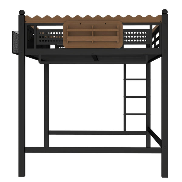 English Elm Full Size Metal Loft Bed with Built-in Shelving for Teen or Studio Bedroom W1580S00381