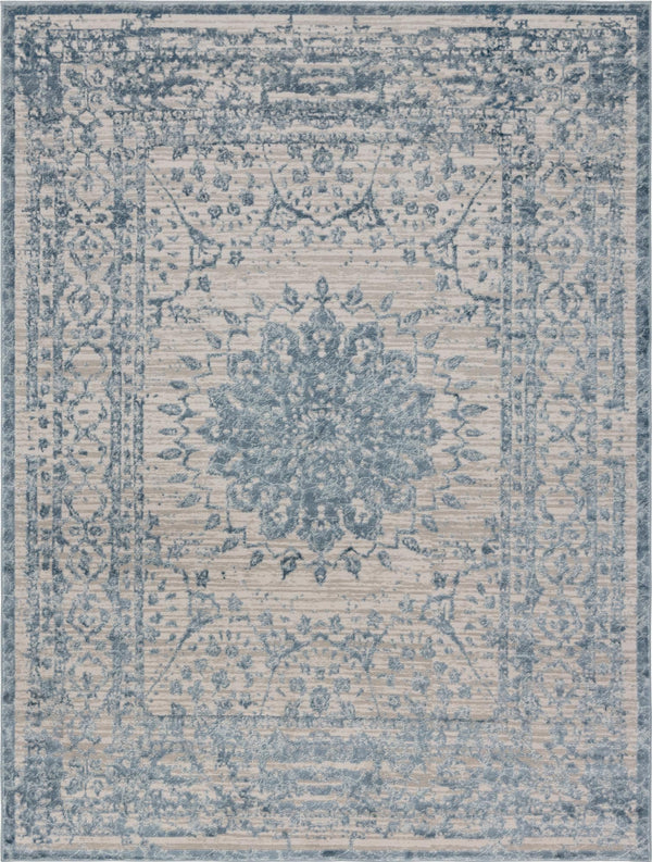 Unique Loom Aberdeen Derbyshire Machine Made Medallion Rug Light Blue, Gray 9' 0" x 12' 0"