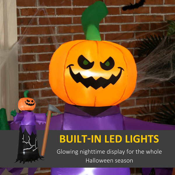English Elm Outsunny Inflatable 5ft Pumpkin Grim Reaper with Bright LED Lights, Waterproof Yard Décor for Halloween Purple W2225P217525
