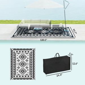 English Elm Patio Reversible Polypropylene Flatweave Rug Foldable Geometric Black White Outdoor Mat T3971P421603