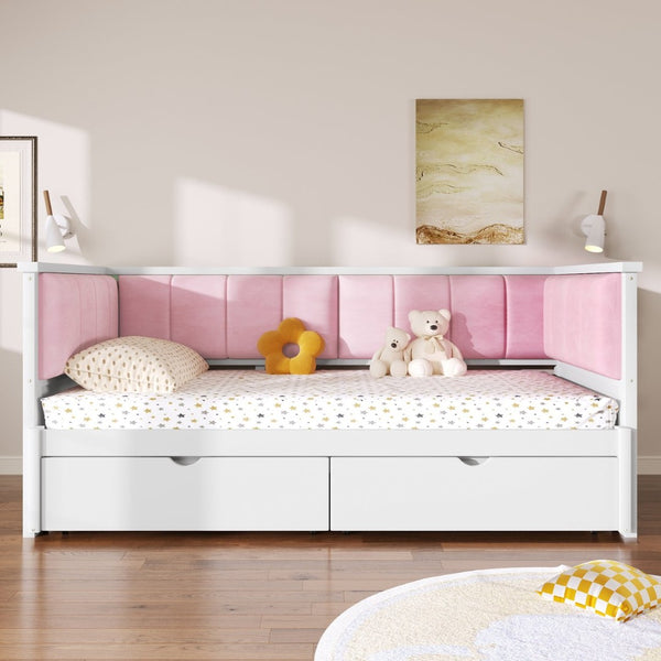 English Elm Twin Xl to King Convertible Daybed with Storage Drawers and Upholstered Backrest N7090000479K