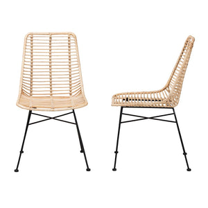 English Elm Modern Boho Rattan Rod Dining Chair Set of Two with Crisscross Base for Casual Spaces B2750P420371