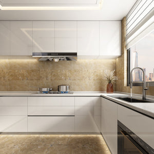 English Elm 12*24 Gold Beige Yellow Natural Marble Tiles - Fs Textured 3D Fluted Design For Elegant Walls W1696104352