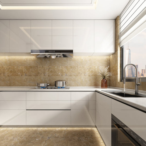 English Elm 12*24 Gold Beige Yellow Natural Marble Tiles - Fs Textured 3D Fluted Design For Elegant Walls W1696104352