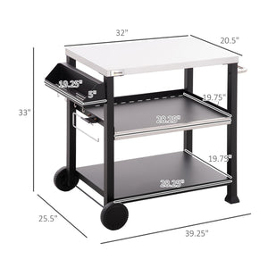 English Elm Outsunny Rolling Outdoor Kitchen Cart with Stainless Steel Top and Three Storage Shelves W2225P174292