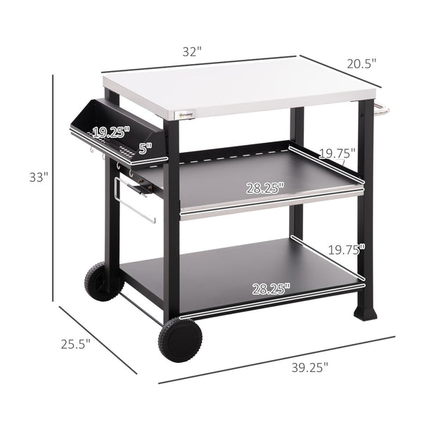 English Elm Outsunny Rolling Outdoor Kitchen Cart with Stainless Steel Top and Three Storage Shelves W2225P174292