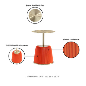 English Elm Anderson Upholstered End Table With Gold Finish Metal Top - Chic Orange Accent For Modern Spaces B365P398483