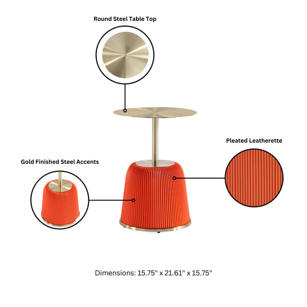 English Elm Anderson Upholstered End Table With Gold Finish Metal Top - Chic Orange Accent For Modern Spaces B365P398483