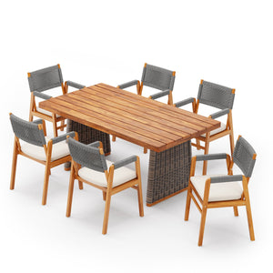 English Elm Christopher Knight Home® - Outdoor 7-Piece Acacia Wood Dining Set With Stylish Grey Rattan Legs & Plush Cushions For Comfort N773OD00046G