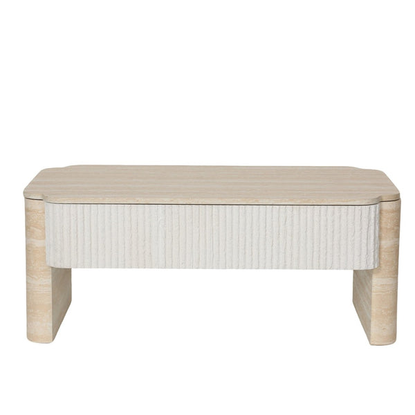 English Elm Rounded Edge Coffee Table Solid Wood Engraved Drawer Modern Living Room Storage W3040P428642