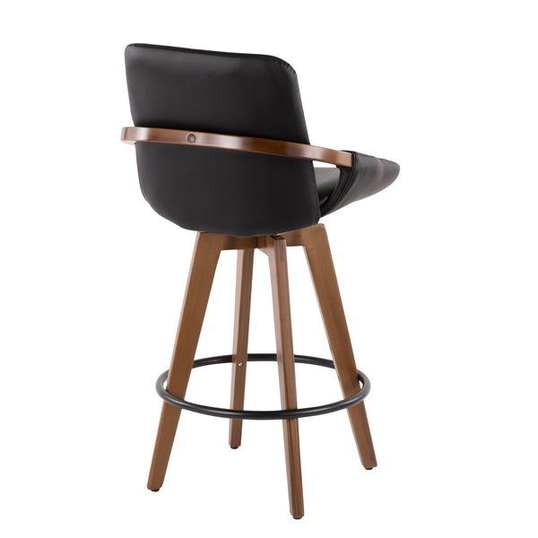 English Elm Cosmo Mid-Century Counter Stool Walnut Legs & Black Faux Leather, Built-In Footrest, 250 lb Limit B202P222361
