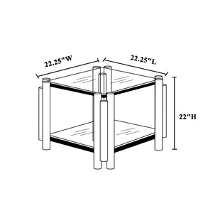 English Elm 20 Inch Square End Table - Modern Gold Stainless Steel & Glass Side Table With Double-Layer Storage W2978S00006
