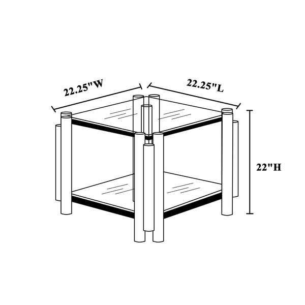 English Elm 20 Inch Square End Table - Modern Gold Stainless Steel & Glass Side Table With Double-Layer Storage W2978S00006