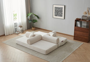 English Elm 78.8" Corduroy Modular Floor Sofa Convertible Sleeper Futon with Pillow Back Support Off White W5617P458132