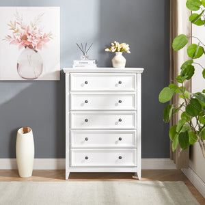 English Elm Modern 5 Drawers Dresser with Smooth Glide Drawers, Stylish Metal Handles & Unique Stable Feet Organizer for Bedroom and Living Room Storage (45.87"L x 20.08"W x 11.03"H) White W2275P149803