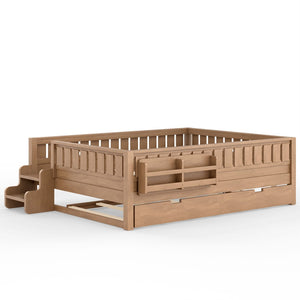 English Elm Queen Bunk Bed with Trundle Solid Pine Kids Car Themed Frame Built-in Bookshelf Natural W1580S00564