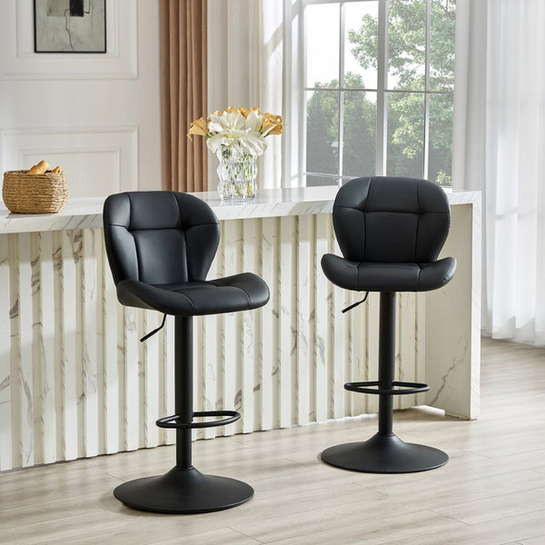 English Elm Set of 2 Adjustable Pu Tufted Barstools with Metal Base for Kitchen or Bar W3875P382611