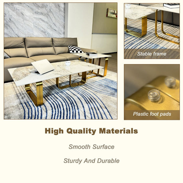 English Elm Rectangular End Table With Stylish Sintered Stone Top & Gold Metal Frame For Chic Living Spaces W2978S00017-GIGA