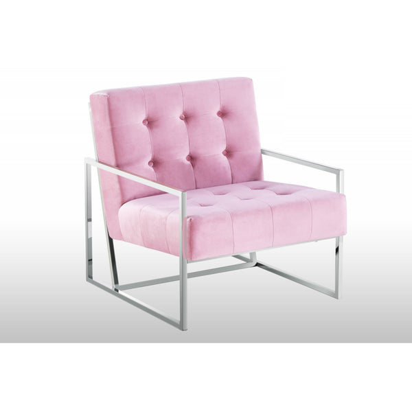 English Elm Living Room Modern Tufted Accent Chair with Chrome Frame, Velvet Upholstery, Mid-Century Comfort Design Pink 33 L x 30 W x 28 H B011P360627