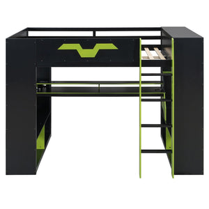 English Elm Full Size Gaming Loft Bed with Rgb Lighting Built-in Desk and Usb Charging Ports Green LT000275AAF