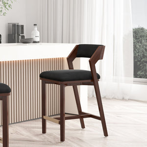 English Elm Counter Stool Velvet Upholstered Walnut Frame with Gold Footrest for Kitchen Bar B365P398016