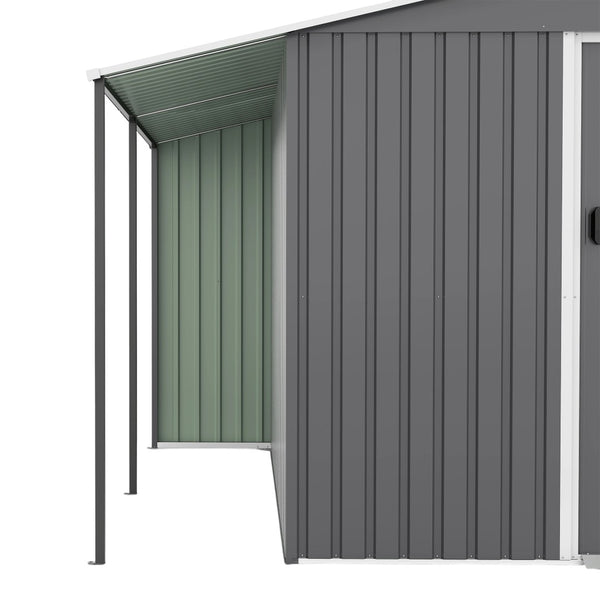 English Elm 10x12 Ft Galvanized Steel Outdoor Shed Dual Zone Lockable Sliding Doors Backyard Storage Dark Gray W1598S00034