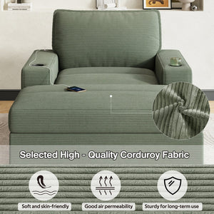 English Elm Christopher Knight Home® - 42.8" Oversized Chaise Lounge with Storage Ottoman, Corduroy Upholstery, USB Port & Cup Holders for Cozy Living Space Green N765P350851N