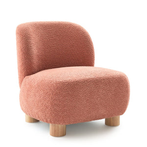 English Elm Boucle Rounded Accent Chair with Rubberwood Legs for Modern Minimalist Living Rooms Coral,Natural Wood N776P423410R