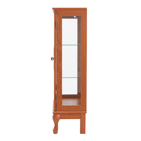 English Elm 2 Doors Curio Cabinet with Mirrored Back, Tempered Glass, Adjustable Shelves, Lighted Display, Dark Oak Finish (98) W2275P300143
