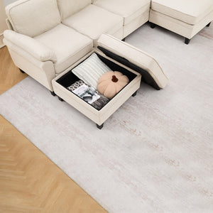 English Elm 102 Inch Linen Modular Sectional Sofa with Hidden Storage and Cloud Cushion Comfort Beige W1099S00210