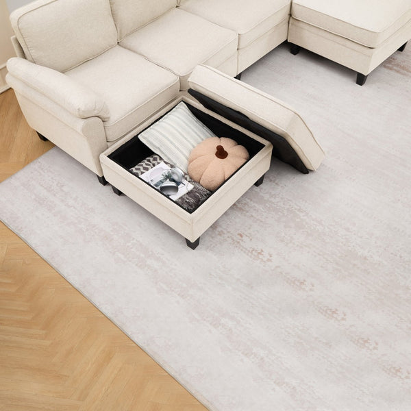 English Elm 102 Inch Linen Modular Sectional Sofa with Hidden Storage and Cloud Cushion Comfort Beige W1099S00210