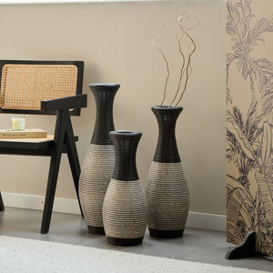 English Elm Desktop PVC Vase Set of 3 Decorative Tall Floor and Table Vases—Modern Durable Artful Accents for Home Black White,Coffee W2796P261483