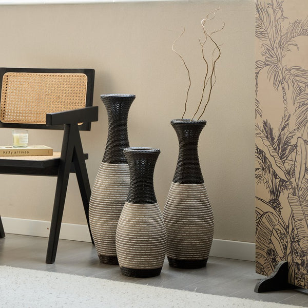 English Elm Desktop PVC Vase Set of 3 Decorative Tall Floor and Table Vases—Modern Durable Artful Accents for Home Black White,Coffee W2796P261483