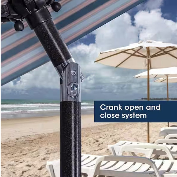 English Elm 9 Ft Striped Outdoor Patio Umbrella with Crank Tilt Aluminum Pole Uv Protection B082P454949