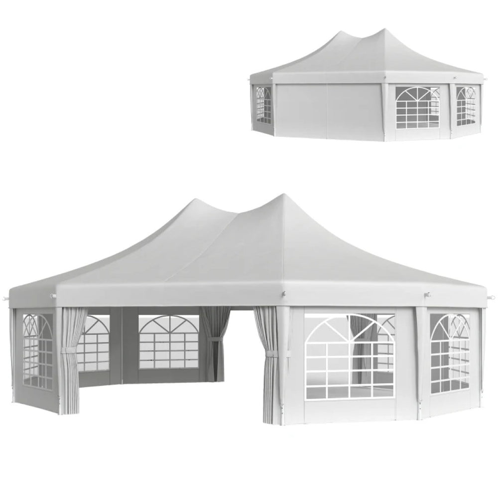 English Elm Extra Large Octagonal Wedding Event Tent Steel Frame Pa Polyester Cathedral Windows T3971S00172