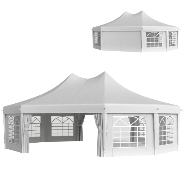 English Elm Extra Large Octagonal Wedding Event Tent Steel Frame Pa Polyester Cathedral Windows T3971S00172